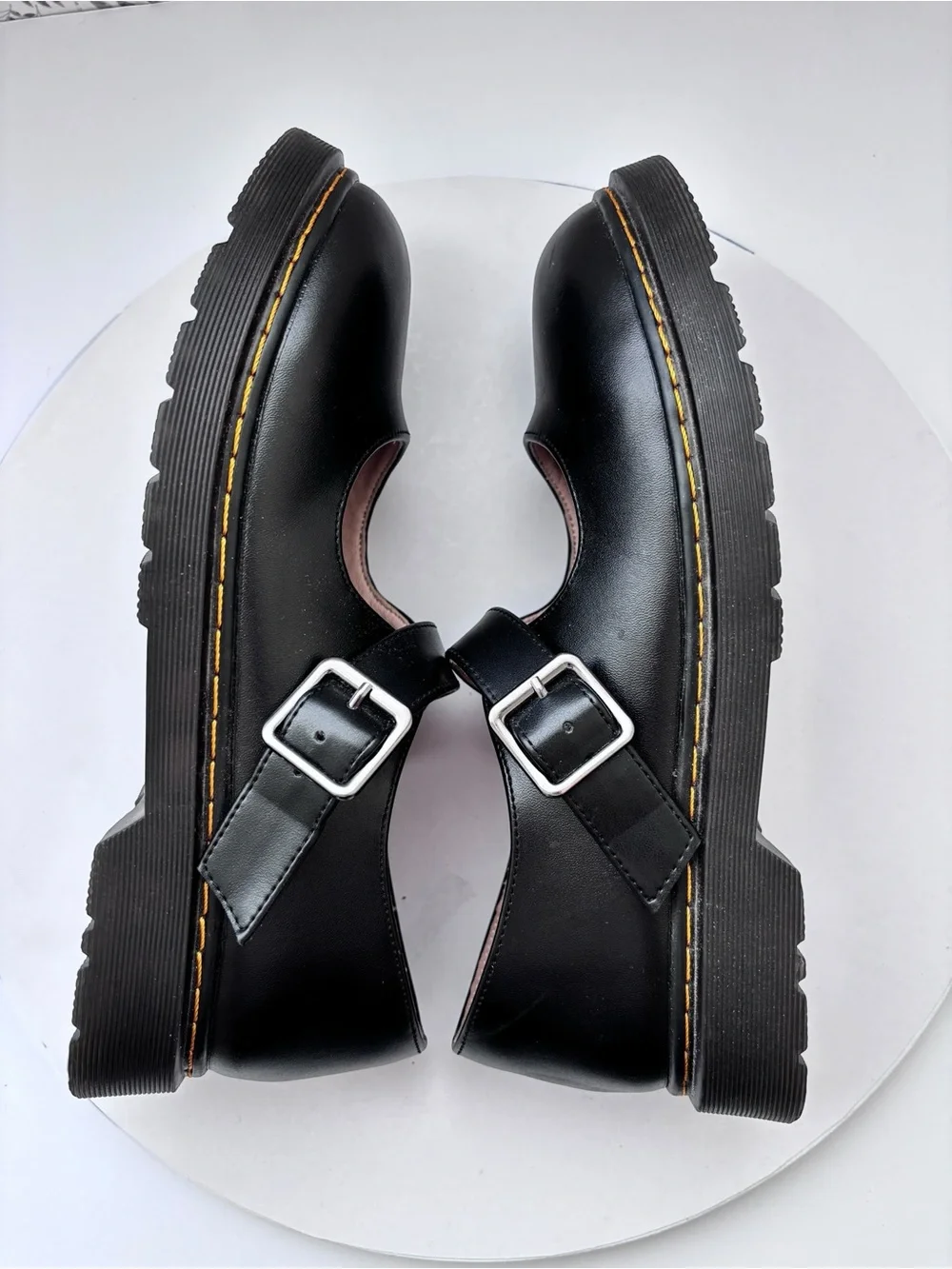 Black Platform Mary Jane Shoes Womens 8 EU 39 Chunky Lug Sole Buckle Strap